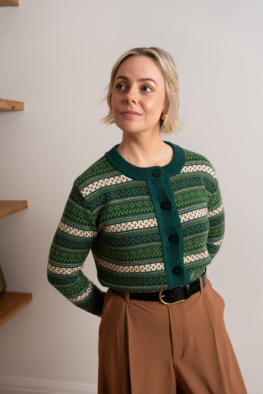 Maxted Ruby Cardigan in Green Fairisle