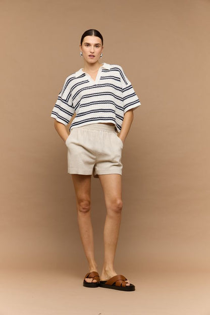 Staple the Label Solstice Knit Polo Top White/Navy Stripe