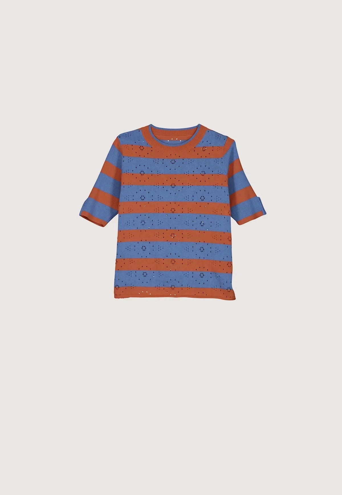 NANCYBIRD Rana Knit Tee in Terracotta Stripe featuring blue and orange horizontal stripes