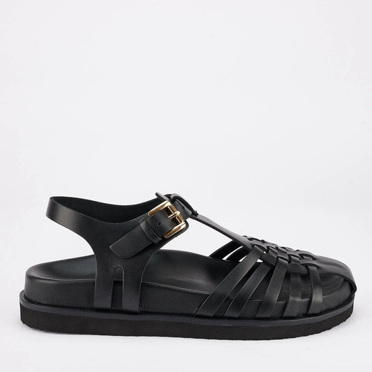 Sol Sana Fisherman Footbed Sandal in Black Leather