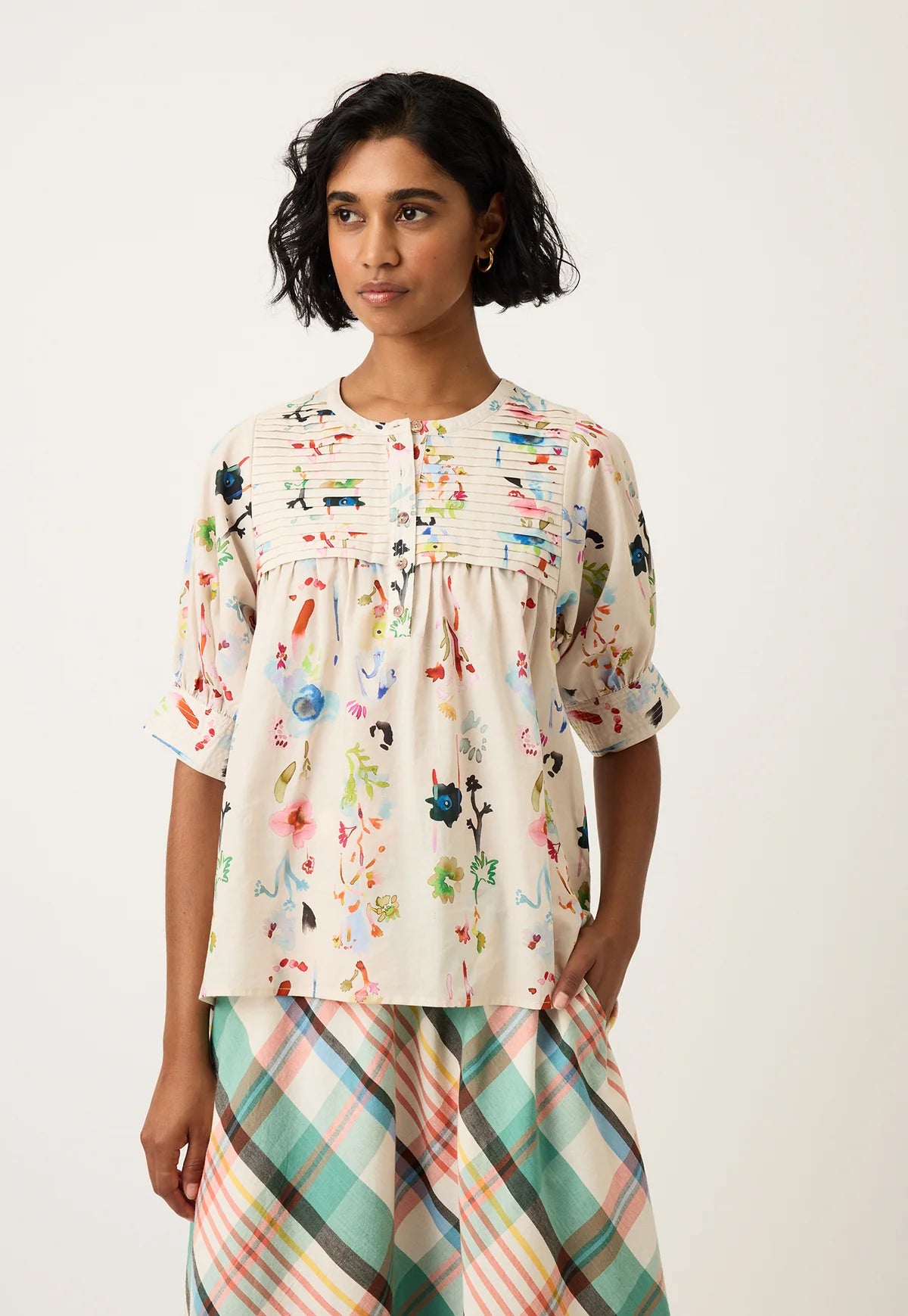 Nancybird Gwen Blouse, Watercolour Cream
