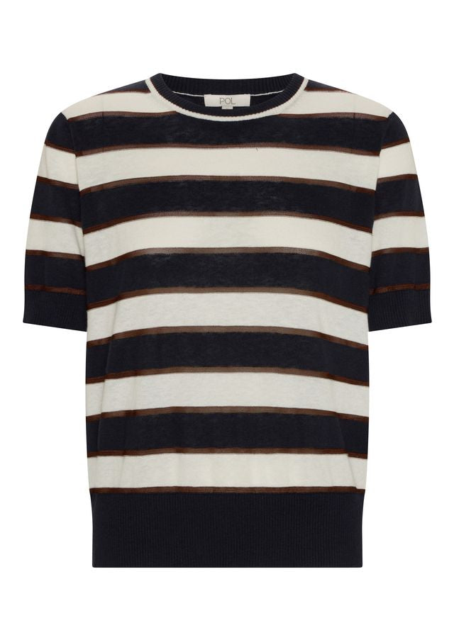 POL Darcey Stripe Knit Tee Ink/White/Choc