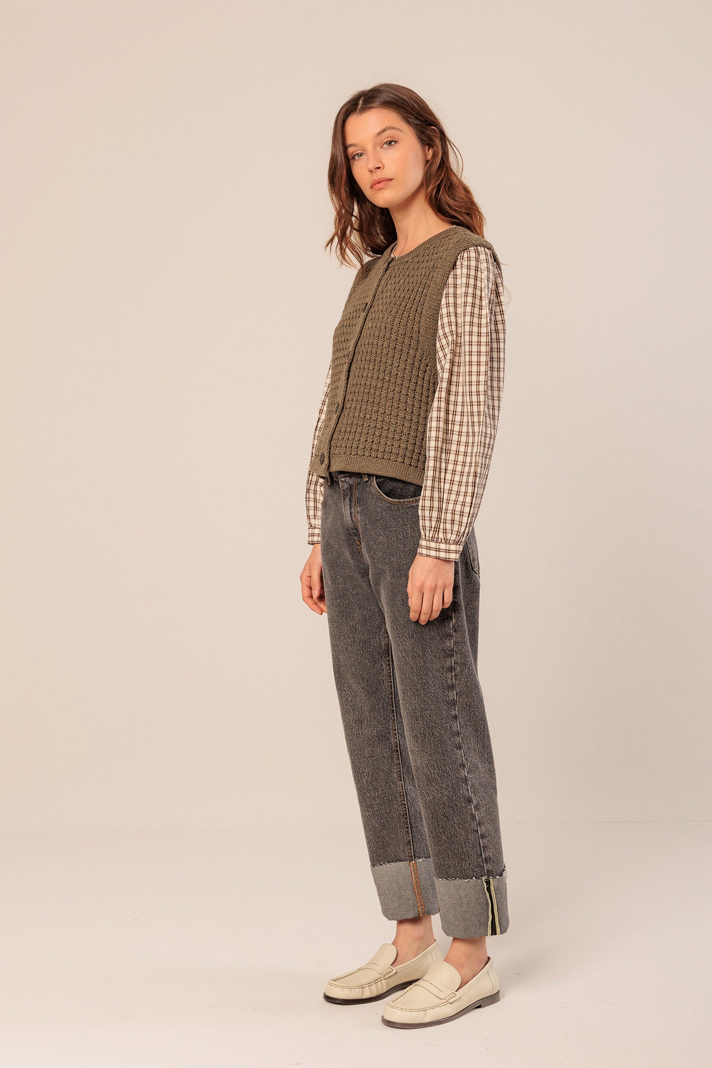 Indi and Cold Basket Weave Vest in Topo