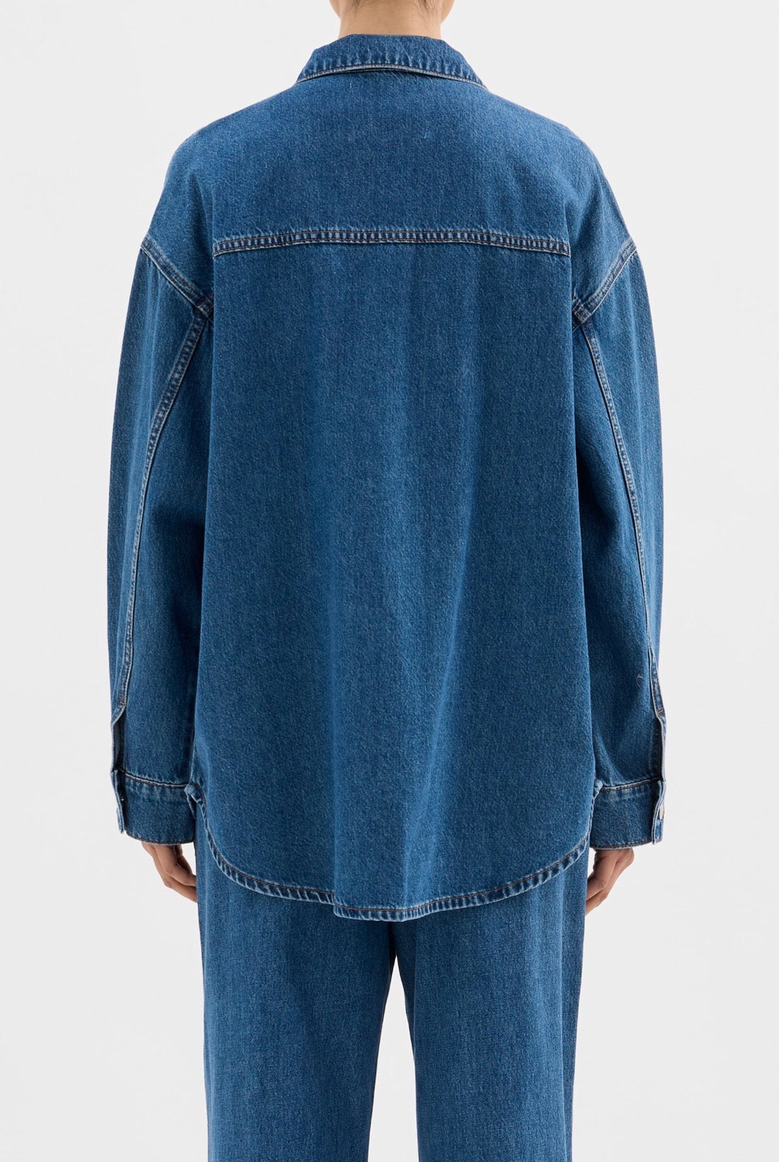 Oversized denim shirt and matching jeans, women's fashion set