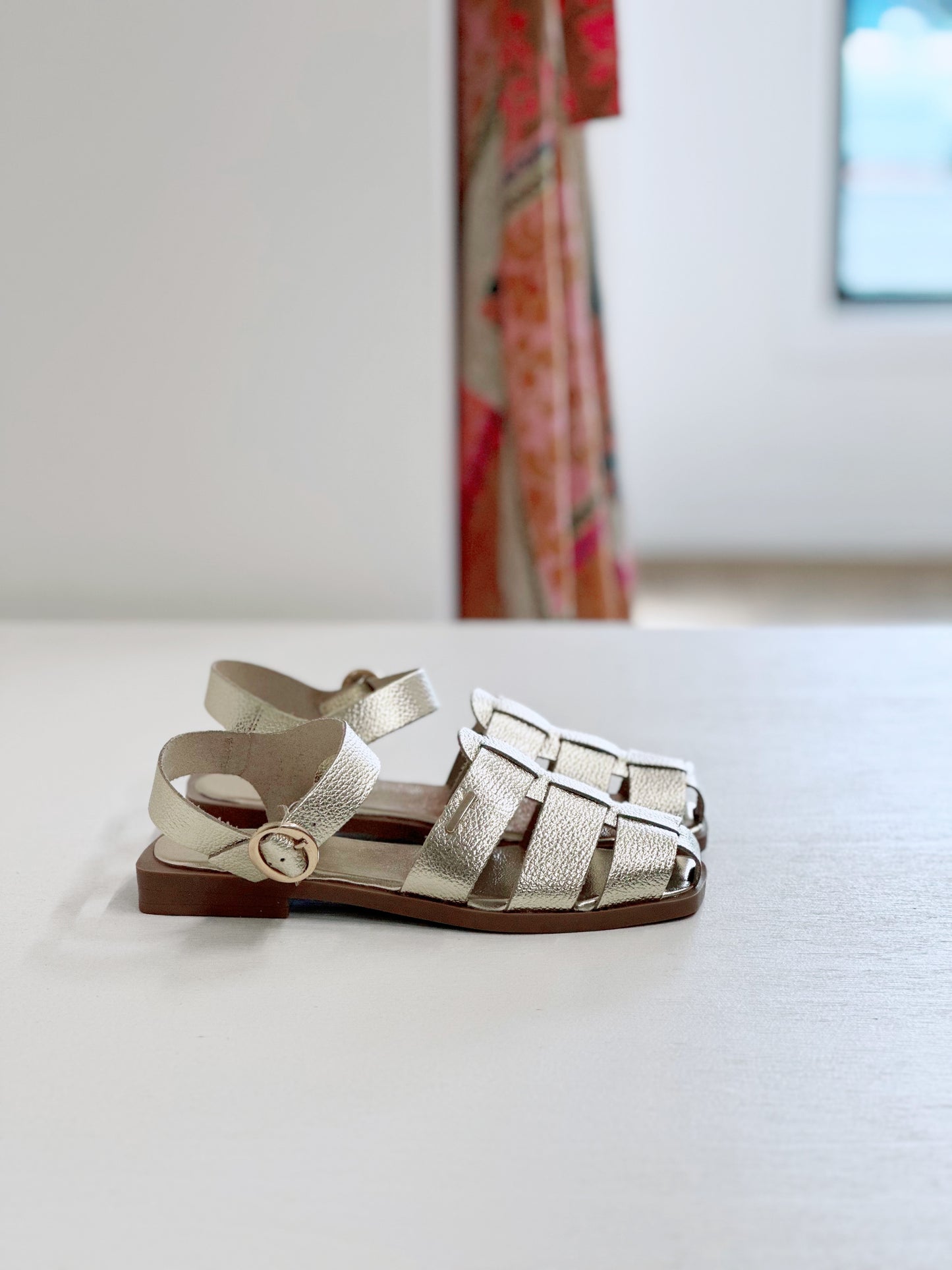 Nu X Neo Wanda Cage Sandal in Gold Leather