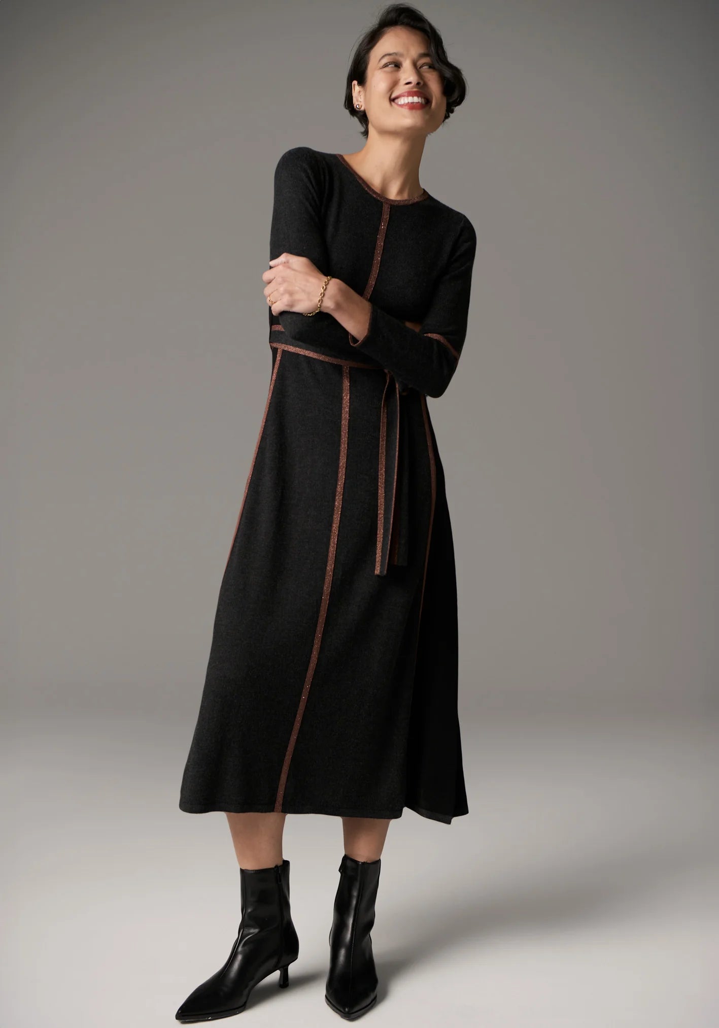 POL Lara Lurex Dress in Charcoal/Toffee