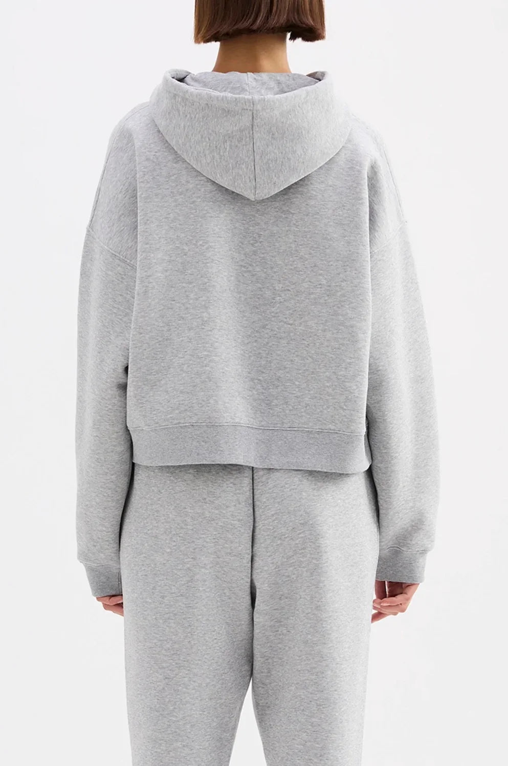 Grey cropped hoodie and matching sweatpants set, women's casual loungewear