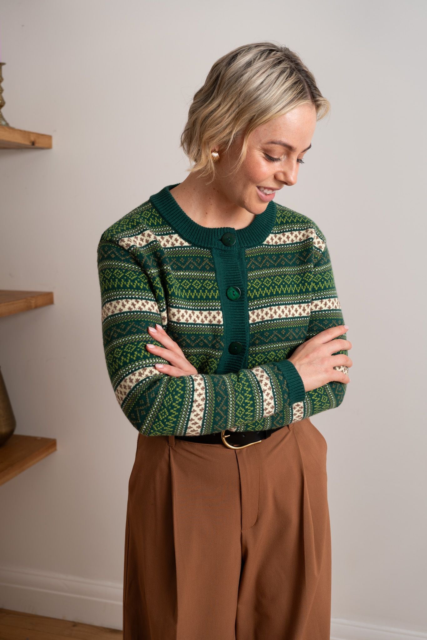 Maxted Ruby Cardigan in Green Fairisle