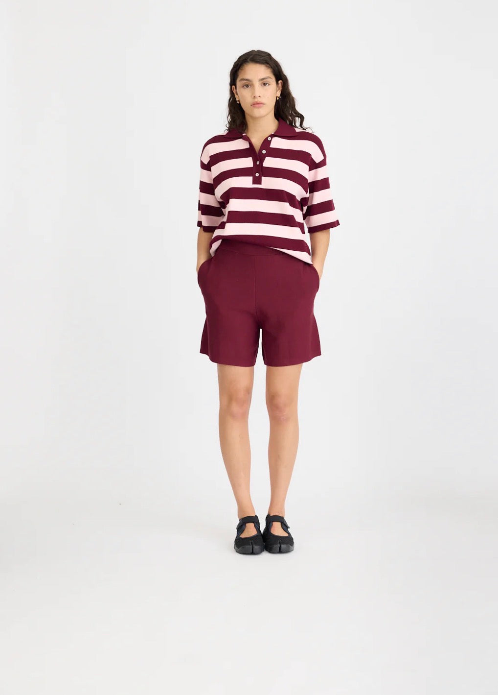 LMND Rossy Knit Polo Cherry / Soft Pink