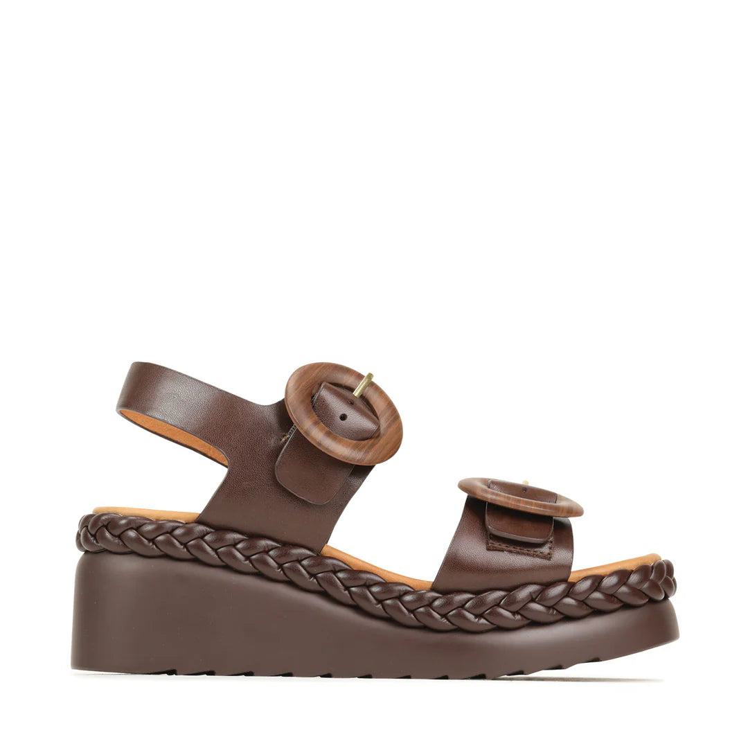 EOS Menorca Platform Sandal in Chestnut Leather