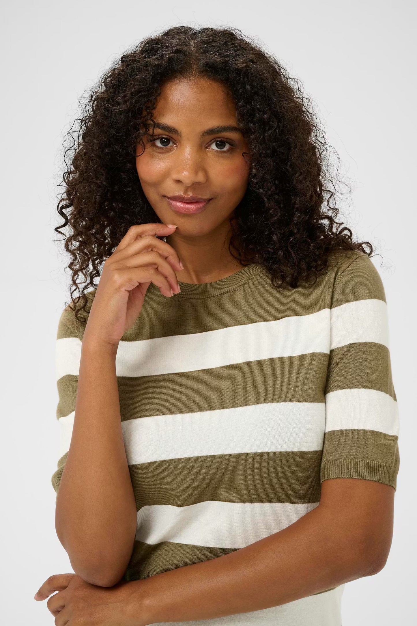 Kaffe KAlizza Striped Knit Dusky Green / Chalk