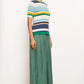 POL Clothing Lido Multi Knit Tee in Green Multi Stripe