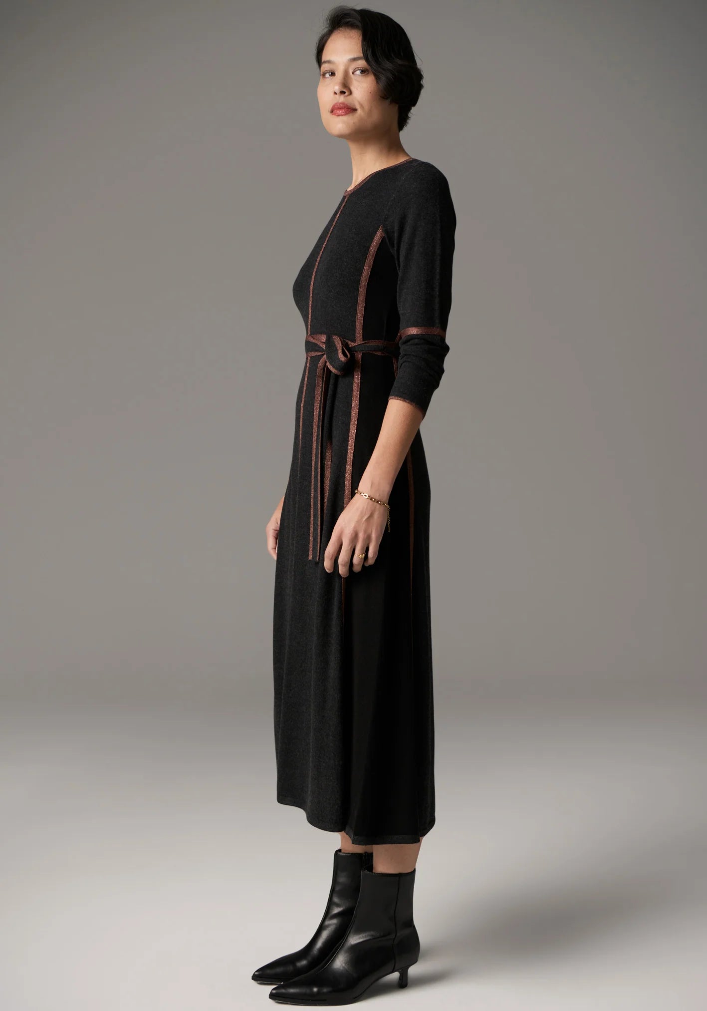 POL Lara Lurex Dress in Charcoal/Toffee