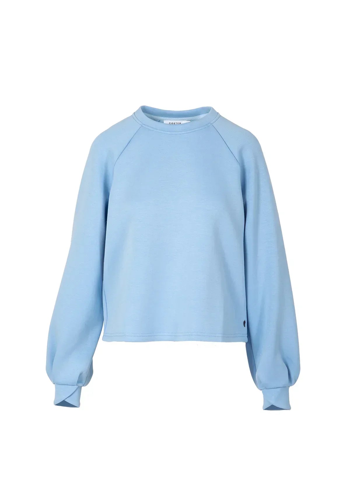 Light blue women's crew neck sweatshirt with long sleeves and relaxed fit