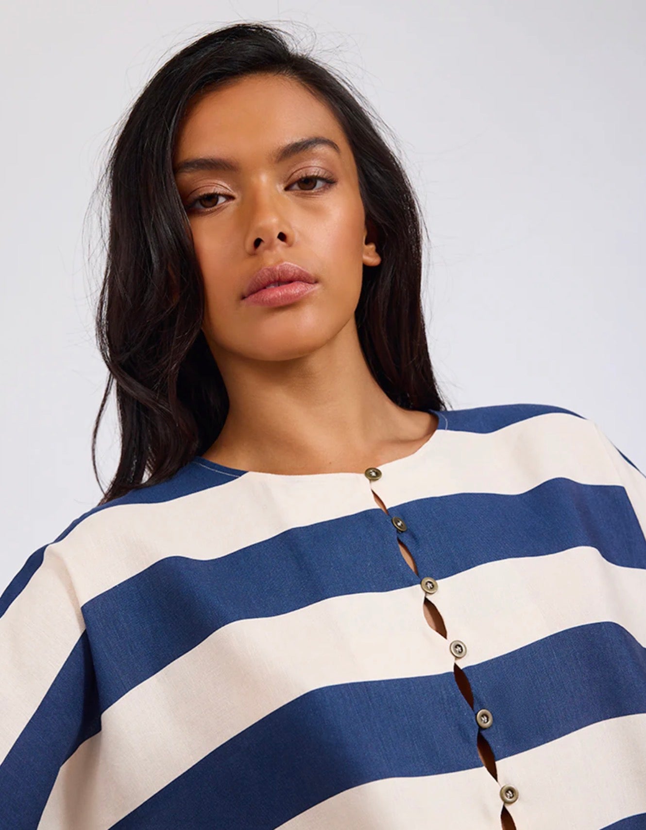 One Teaspoon Blue Vista Linen Cropped Top Blue / Cream