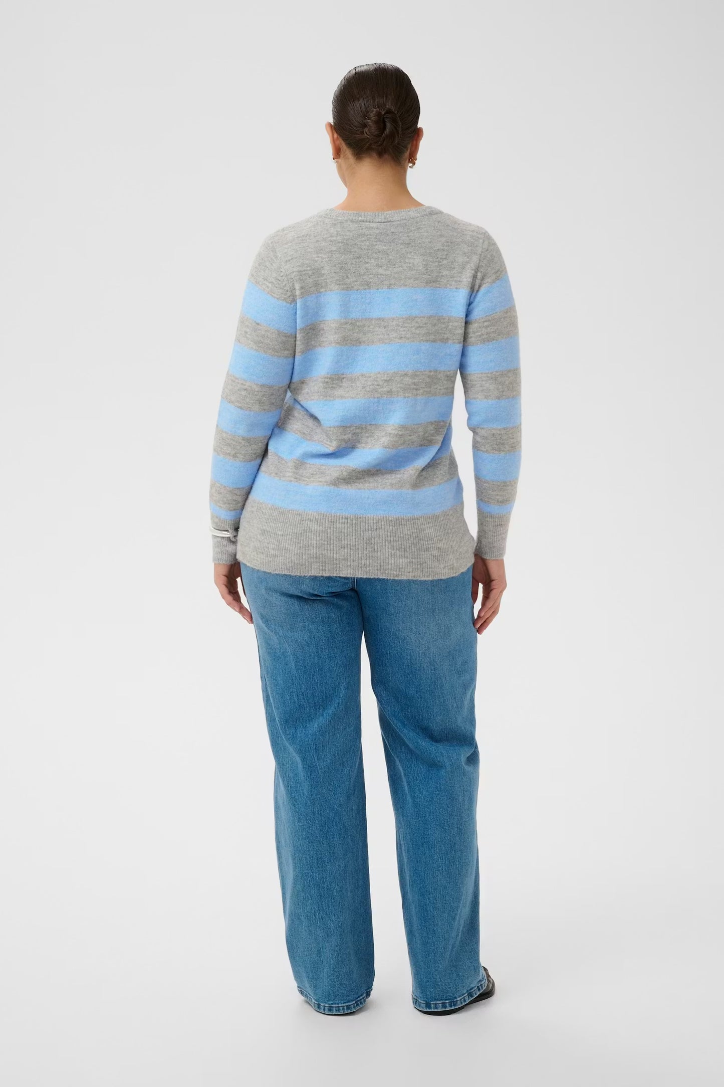Kaffe KAniel Striped Pullover Light Grey / Blue Melange