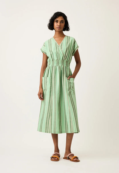 Nancybird Hana Wrap Dress in Green Stripe