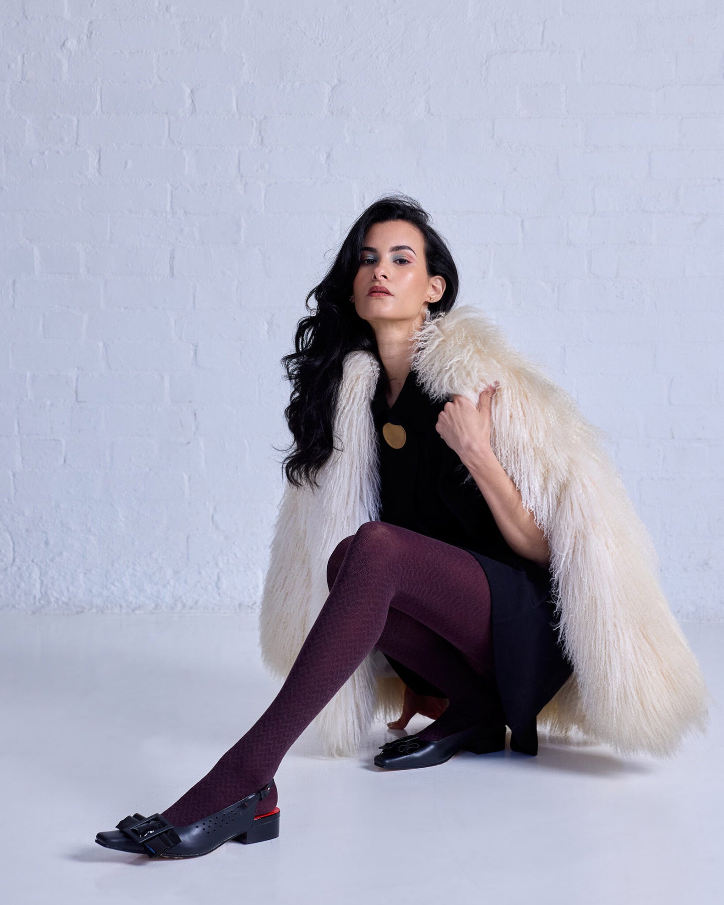 Tightology Herringbone Merino Wool Tights Plum