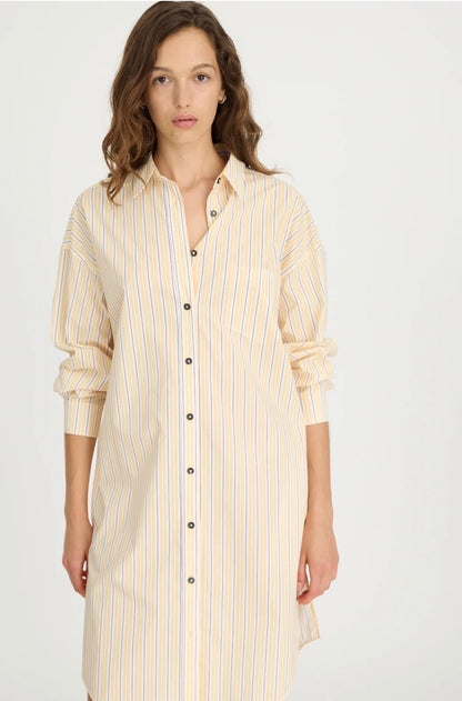 LMND Chiara Midi Dress in Straw/Fudge/White Stripe