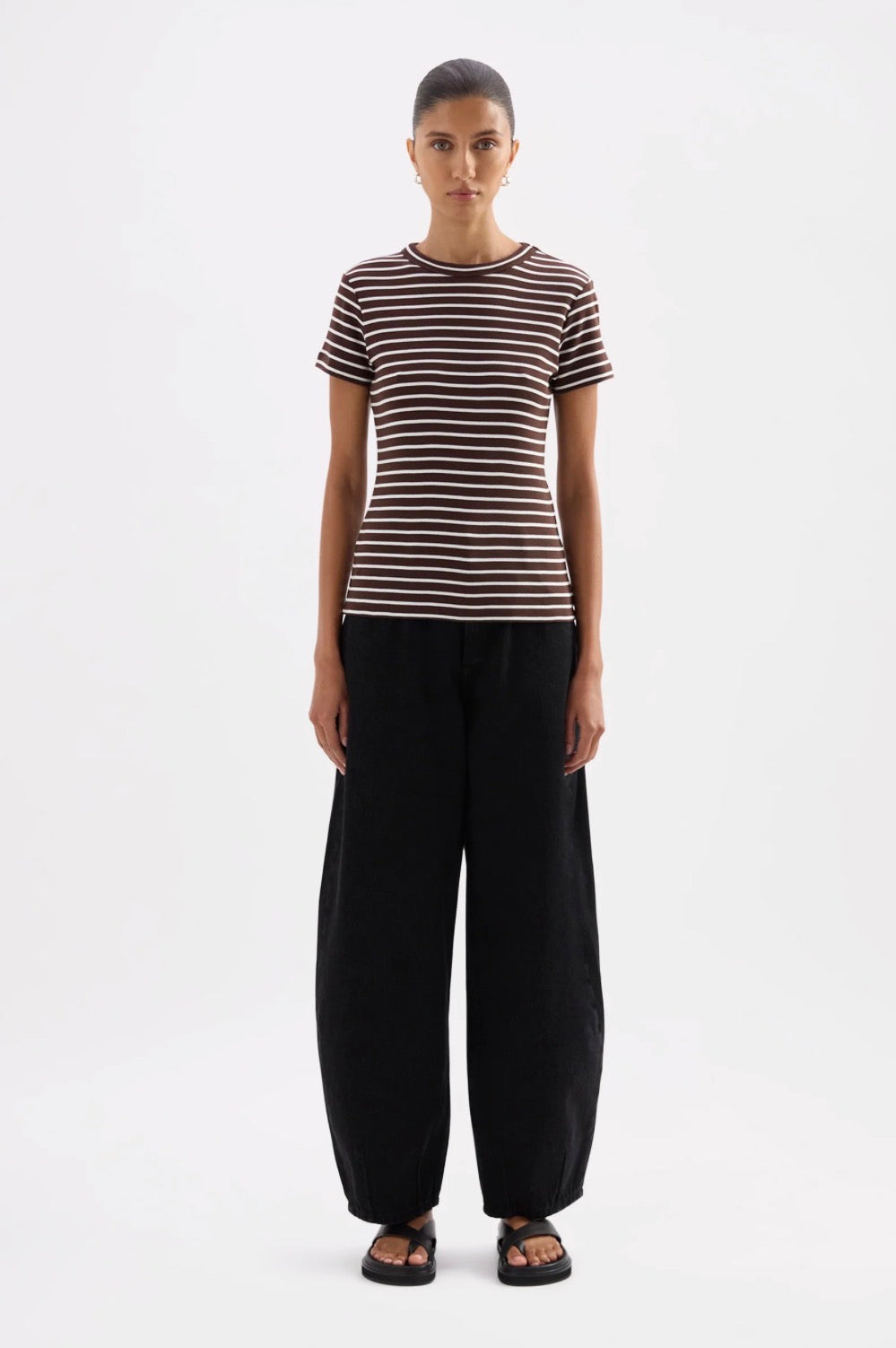 Nude Lucy Organic Stripe Baby Tee in Choc Stripe