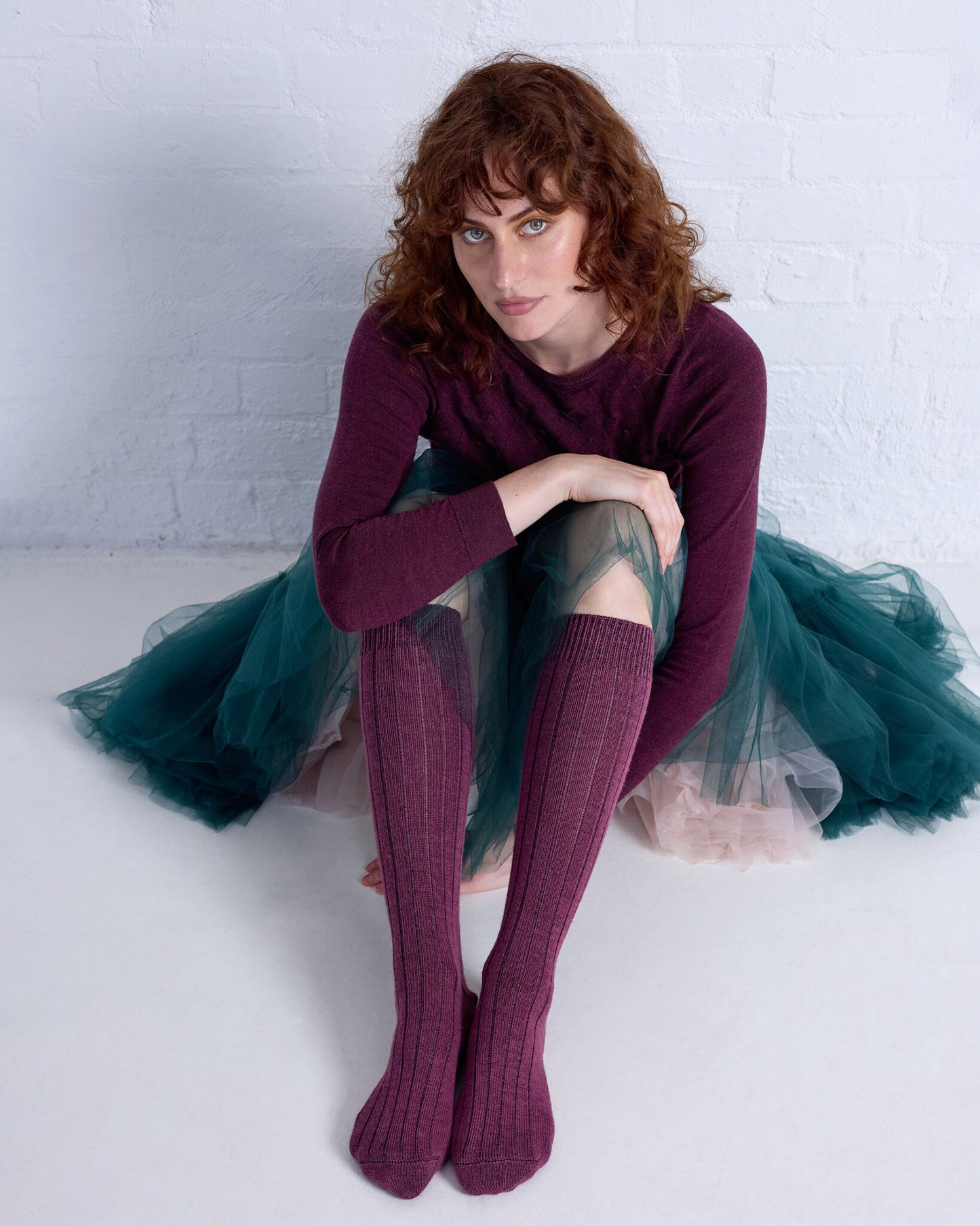 Tightology Long Rib Merino Wool Socks in Mauve