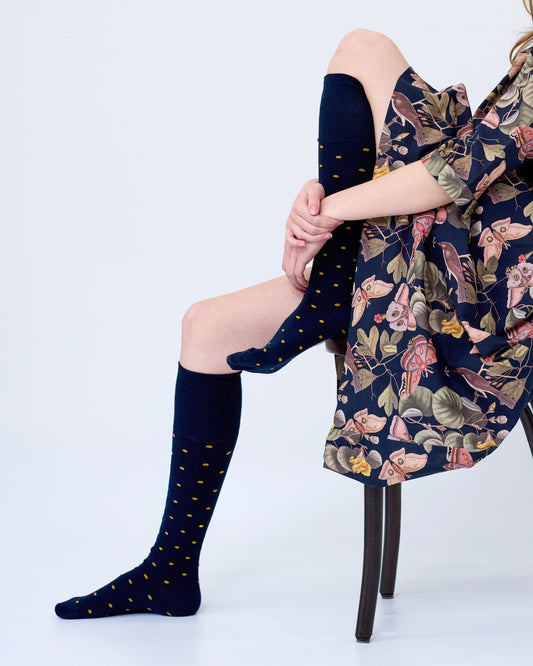 Tightology Dotty Long Cotton Socks in Midnight