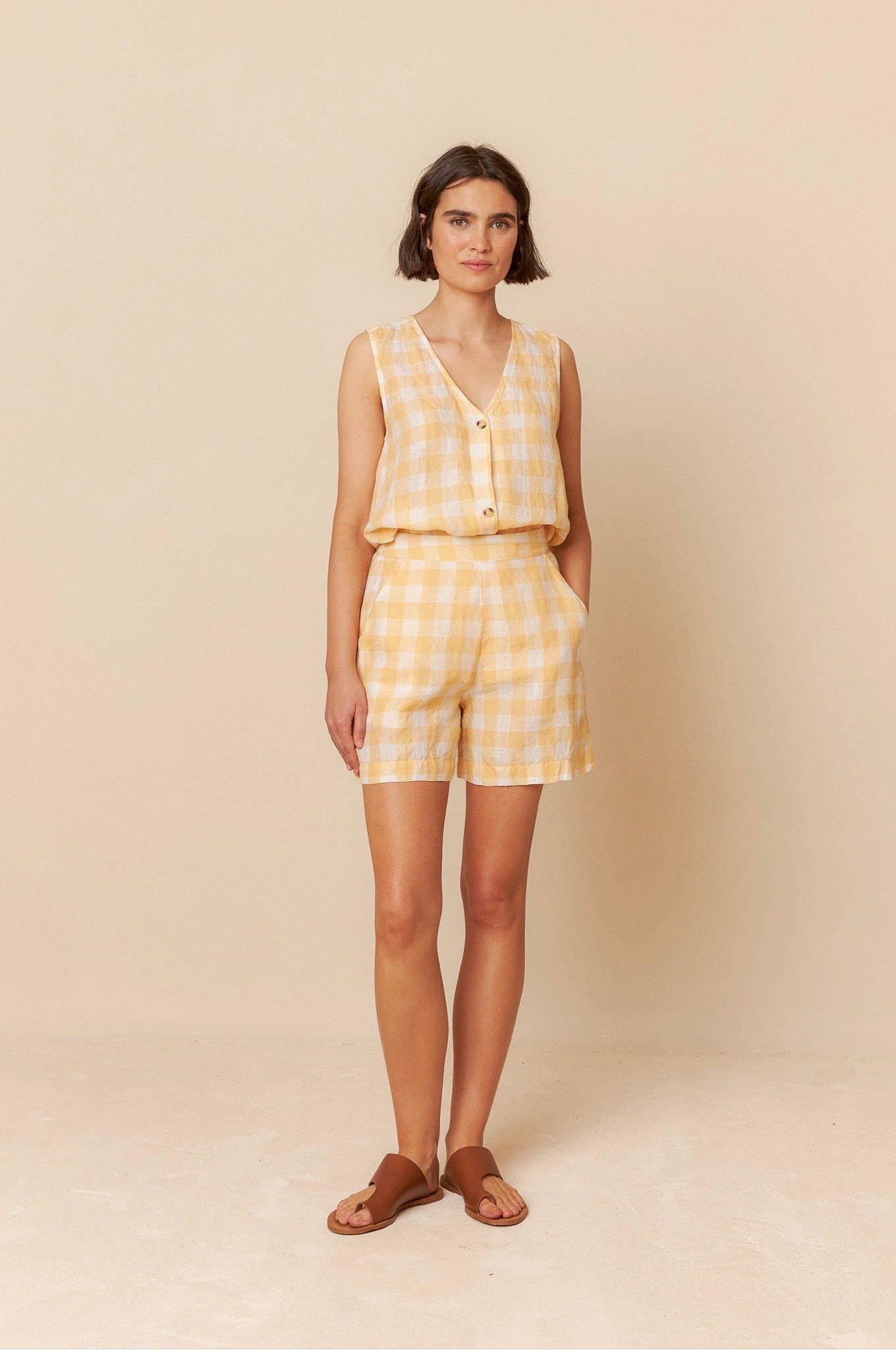 Indi and Cold Retro Vichy Shorts in Madarina