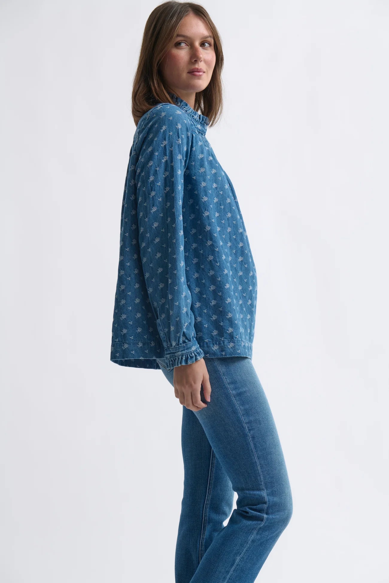 Kireina Tamara Denim Shirt with Flowers