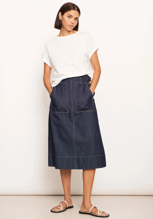 POL Clothing Raydel Denim Skirt in Dark Wash