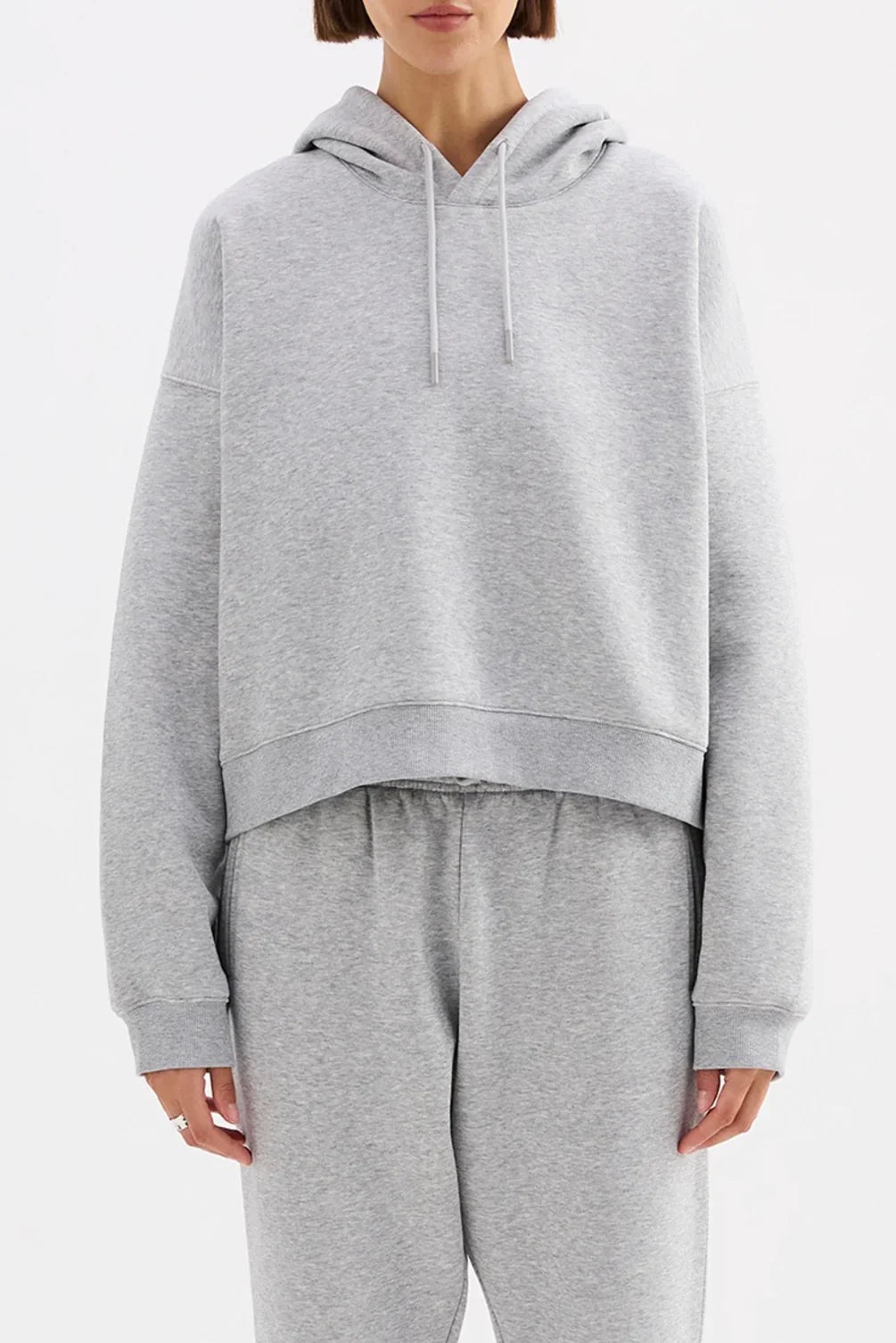 Grey cropped hoodie and matching joggers women's loungewear set