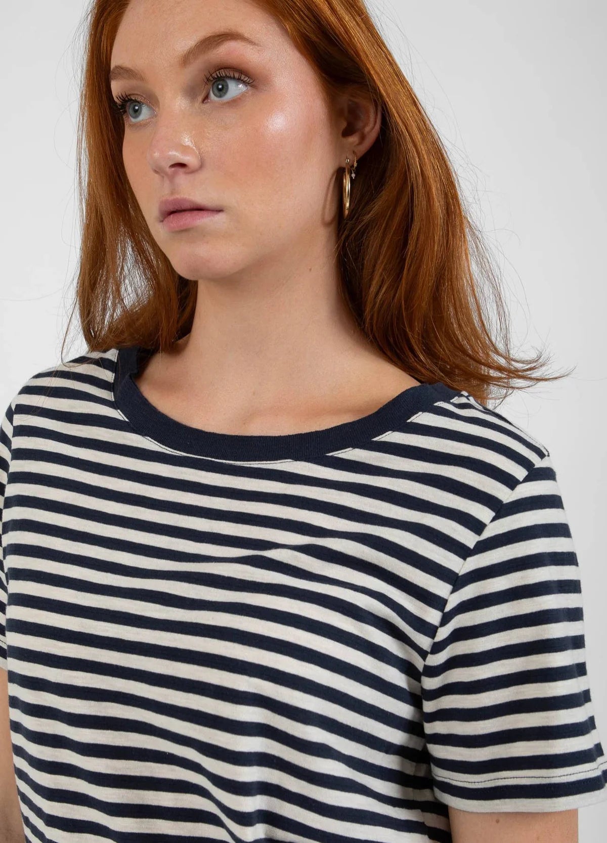 CC Heart Stripe T-Shirt Short Sleeve in Night Sky Blue and Cream