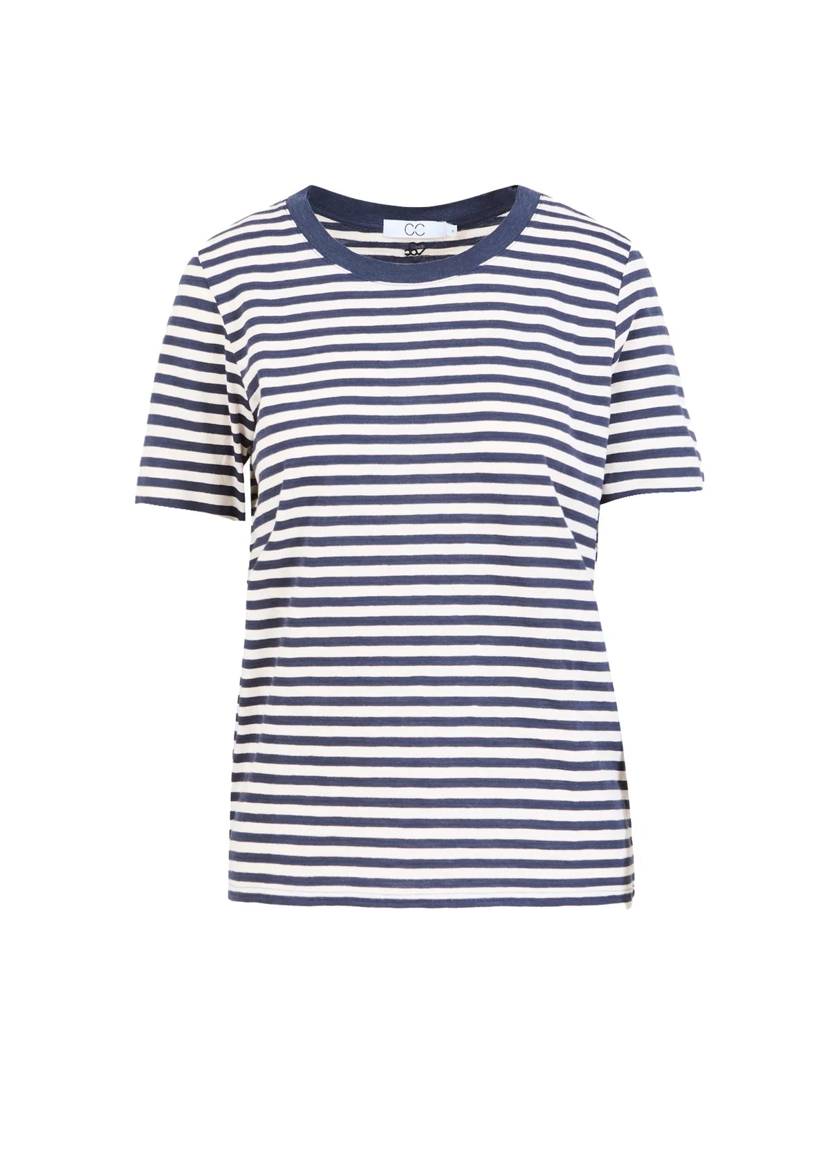 CC Heart Stripe T-Shirt Short Sleeve in Night Sky Blue and Cream