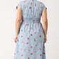 Nancybird Hana Wrap Dress in Blue with Red Motif Embroidery