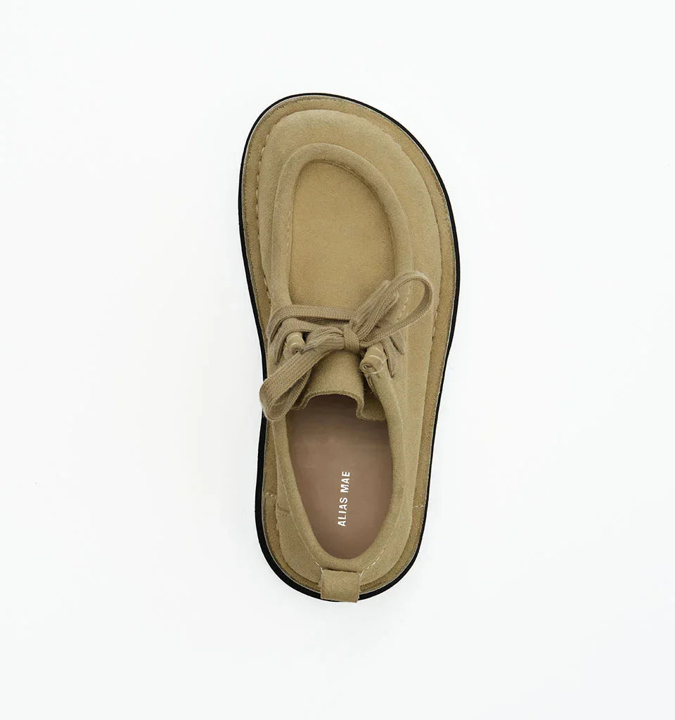 Beige suede lace-up shoe with black sole, women's fashion footwear