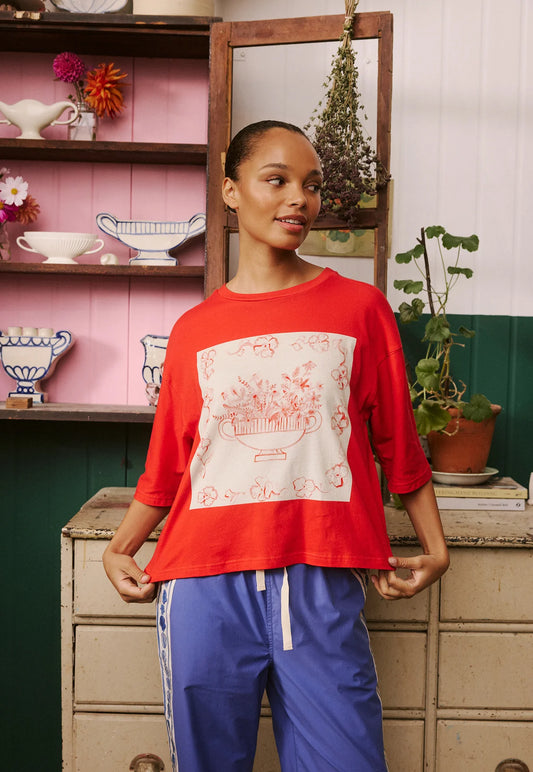Nancybird Tasmin Boxy Tee in Red Vase