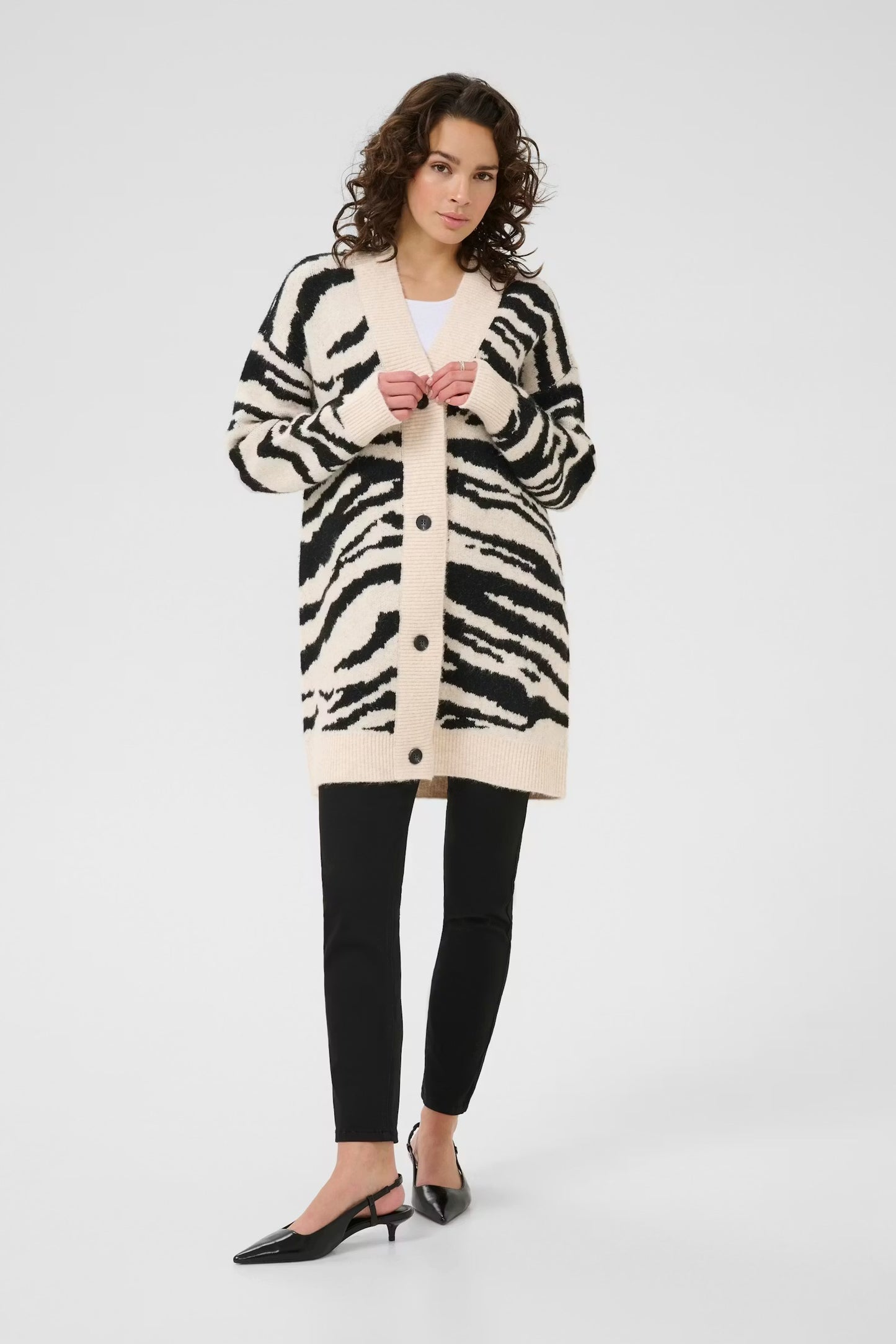 Kaffe KAsandra Knit Cardigan Turtledove / Black Animal Print