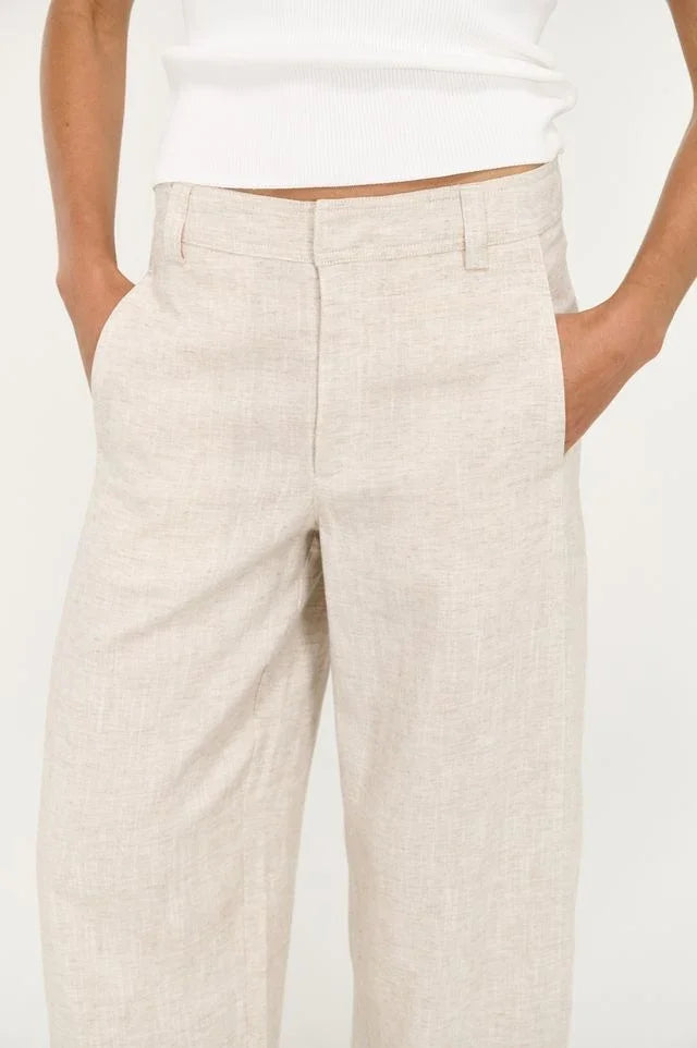 STAPLE THE LABEL Neve Linen Barrel Leg Pant in a light beige neutral shade