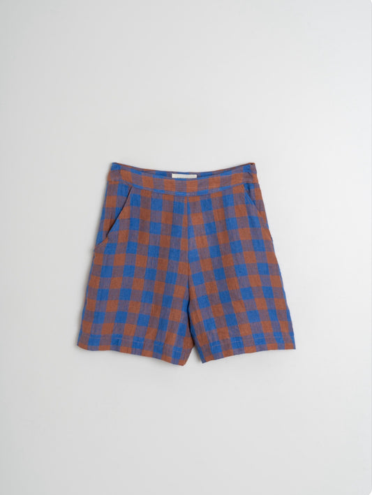 Indi and Cold Retro Vichy Shorts in Azul Klein Check