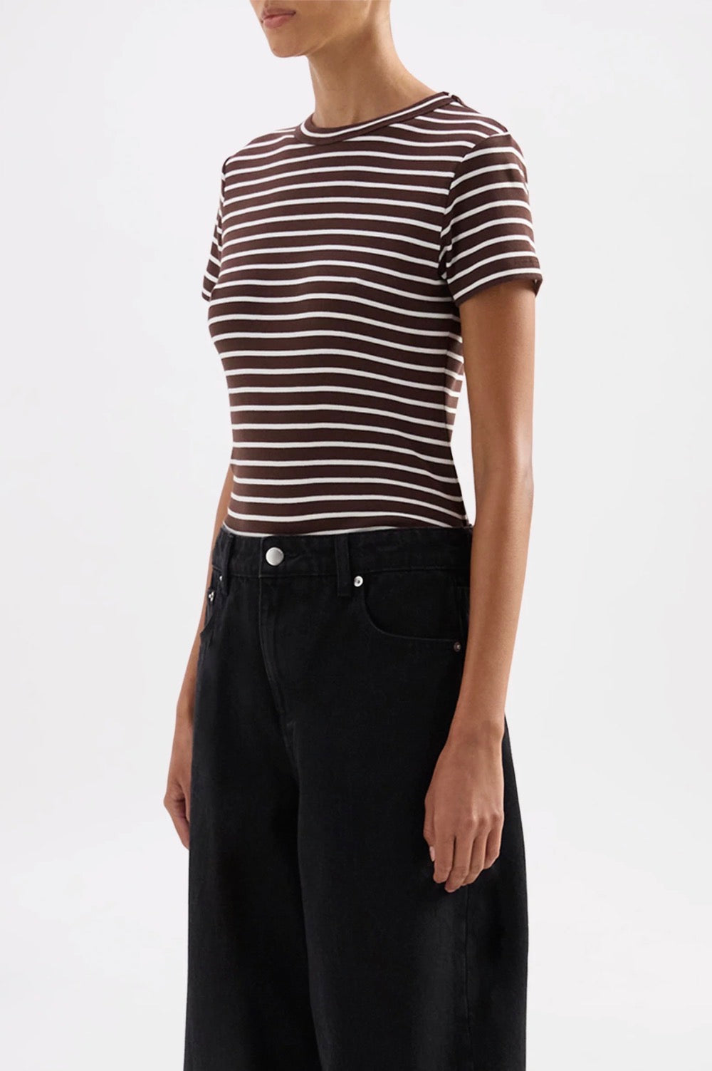 Nude Lucy Organic Stripe Baby Tee in Choc Stripe