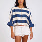 One Teaspoon Blue Vista Linen Cropped Top Blue / Cream