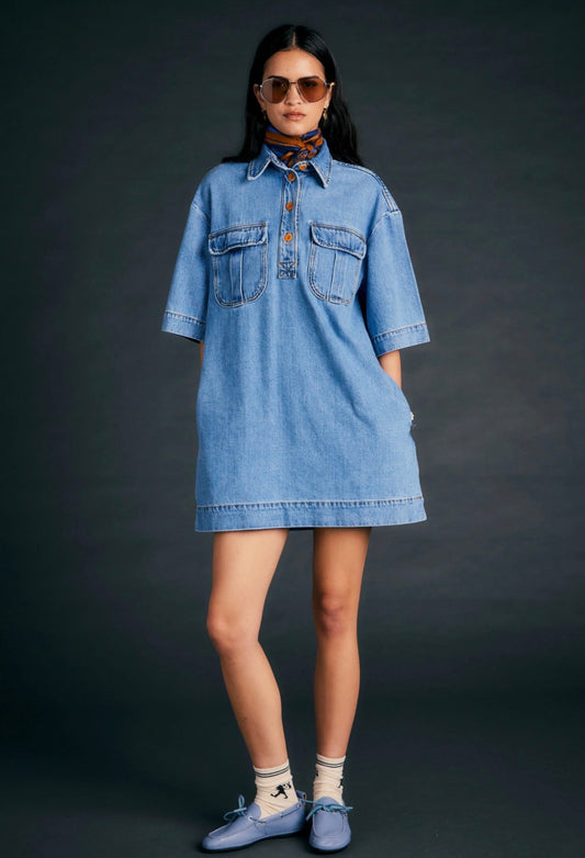 Outland Denim X Karen Walker Travellers Shirt Dress in Light Blue