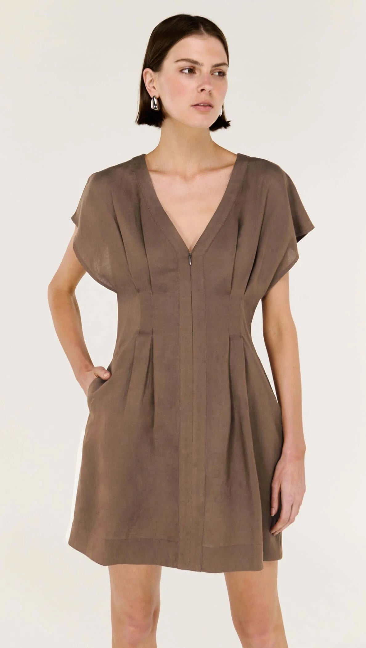 Staple the Label Evian Deep V Mini Dress in Brown