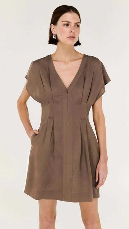 Staple the Label Evian Deep V Mini Dress in Brown