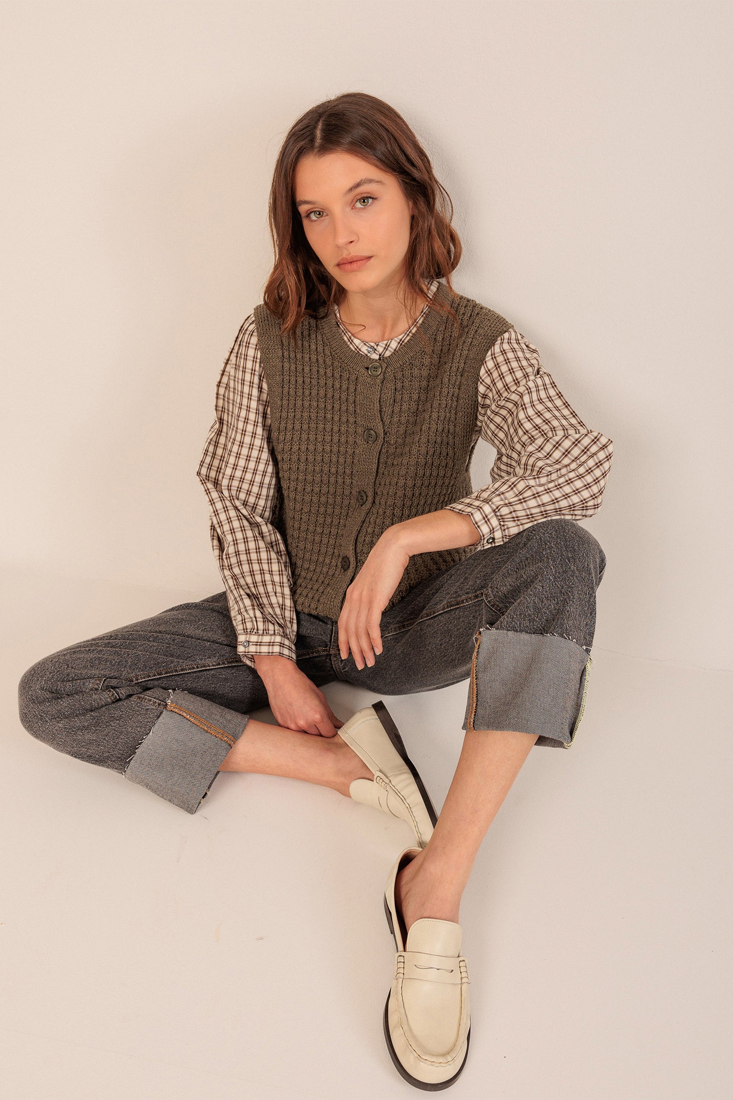 Indi and Cold Basket Weave Vest in Topo