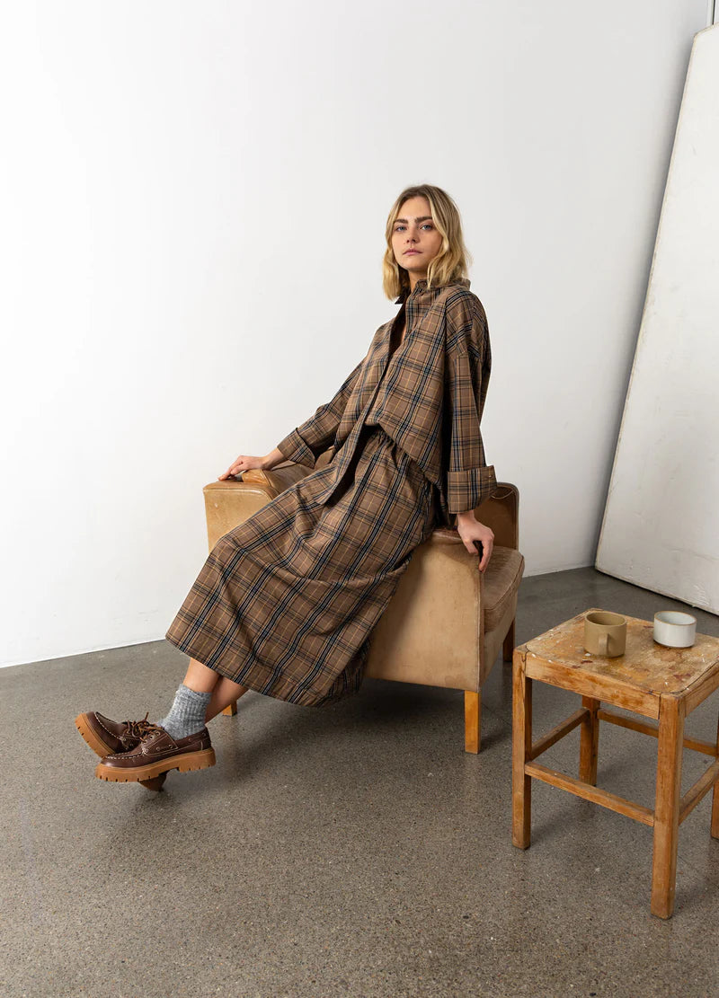 CC Heart Alia Long Skirt Golden Brown Check