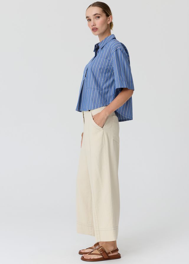 POL Aubin Camp Shirt Blue/Pink Stripe