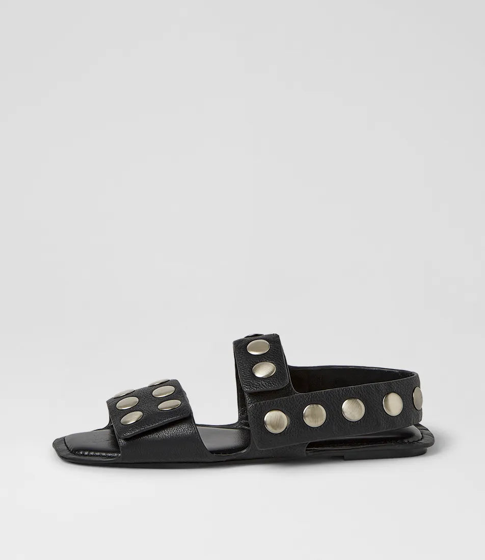 Mollini Molivia black leather sandals with silver stud detailing