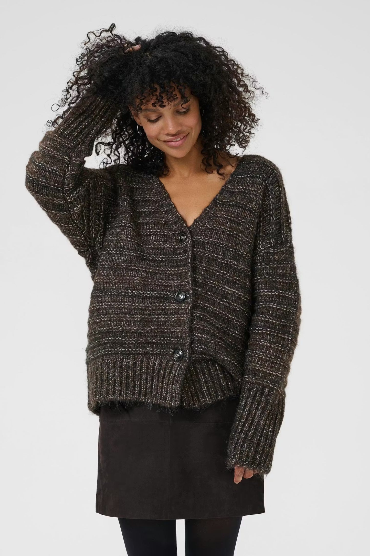 Kaffe KAmarena Knit Cardigan Black Coffee Melange
