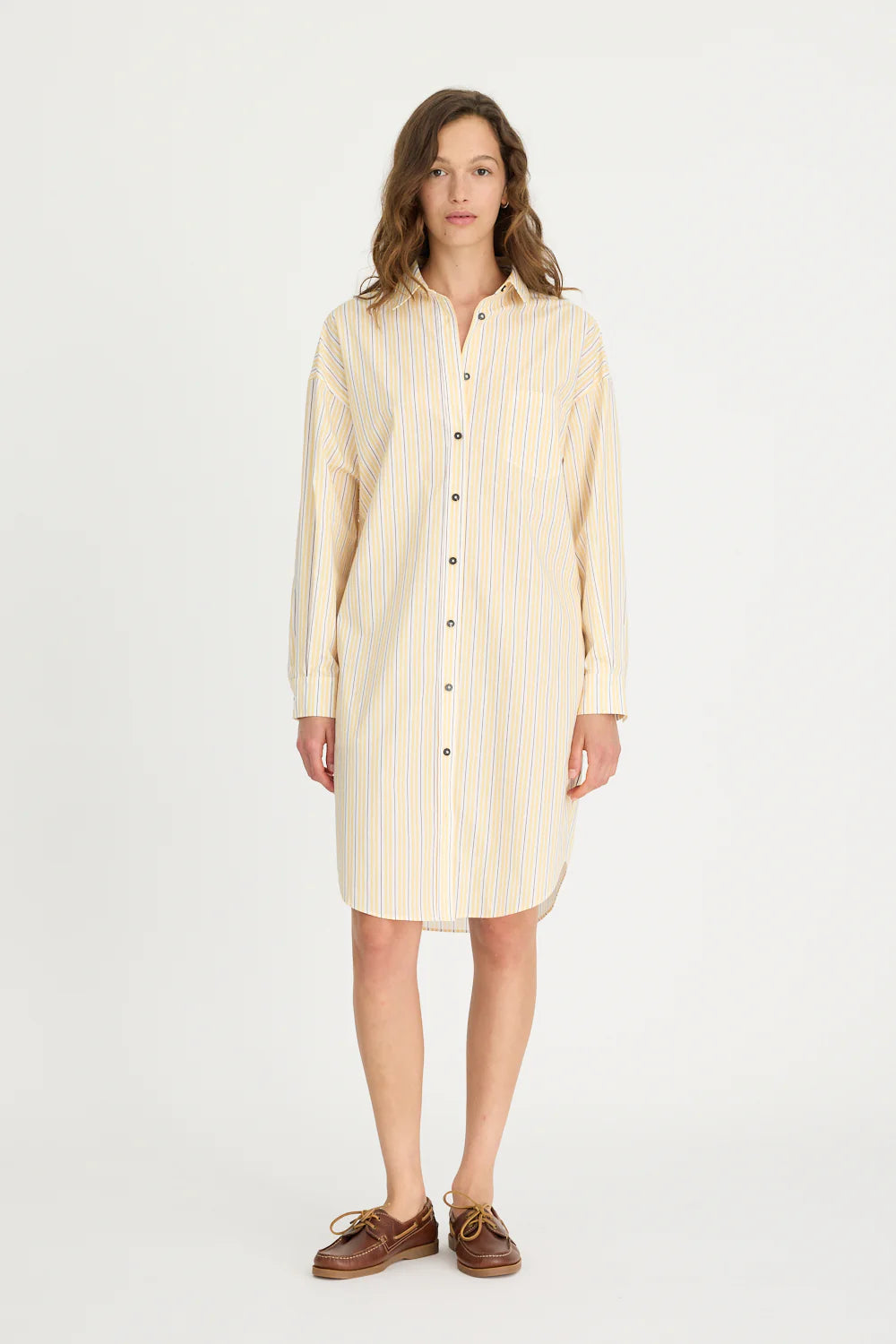 LMND Chiara Midi Dress in Straw/Fudge/White Stripe