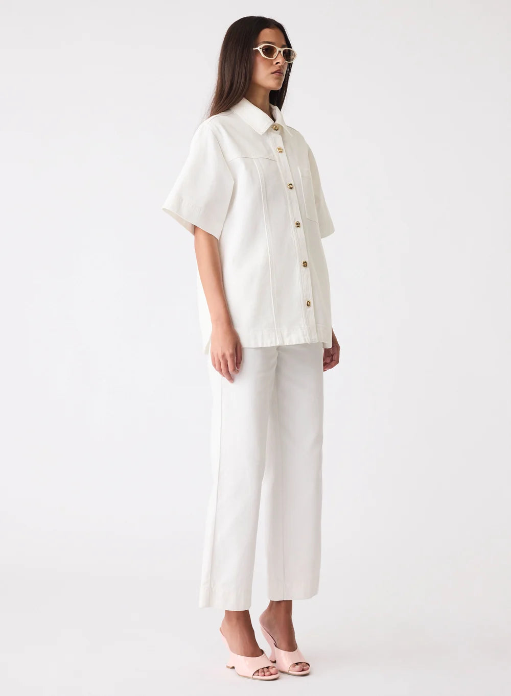Esmaee Capilla Denim Shirt in Ivory